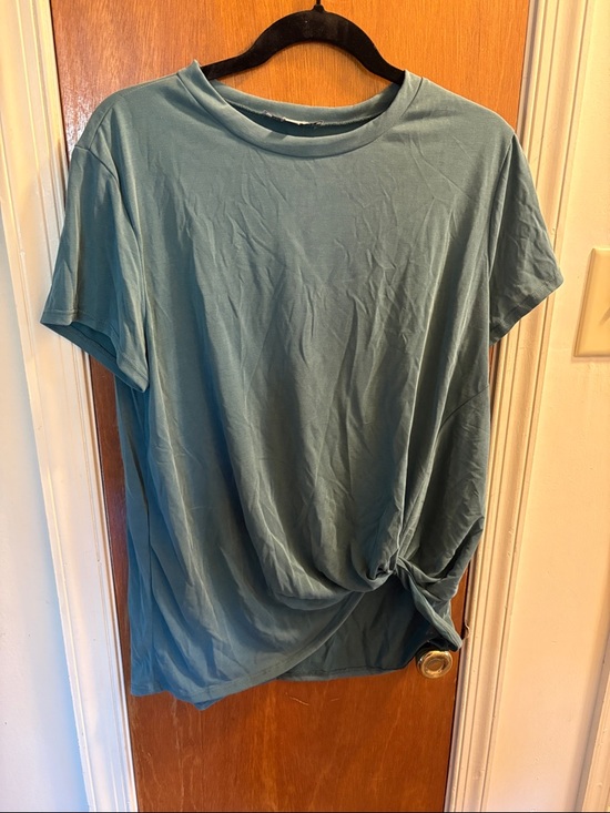 Green Envelope Tops - Green Envelope Teal Knot-Front Short Sleeve Tee